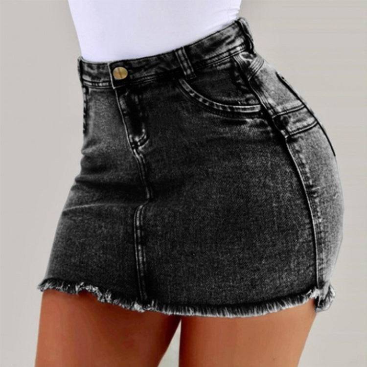 Sexy High-Rise Denim Skirt with Zipper Pocket Detail  S Black 