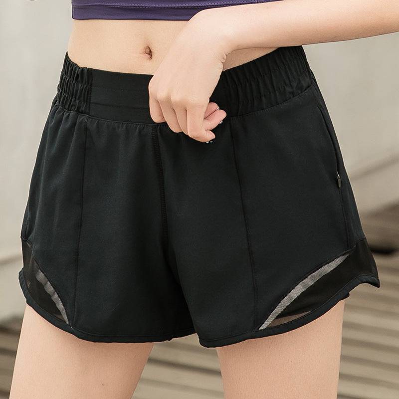 Faux Two-Piece Sports Shorts for Women  S Black 