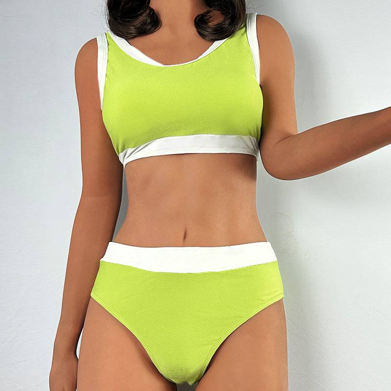 Split Solid Color Swimsuit with Seductive Design for Women  S Light Green 