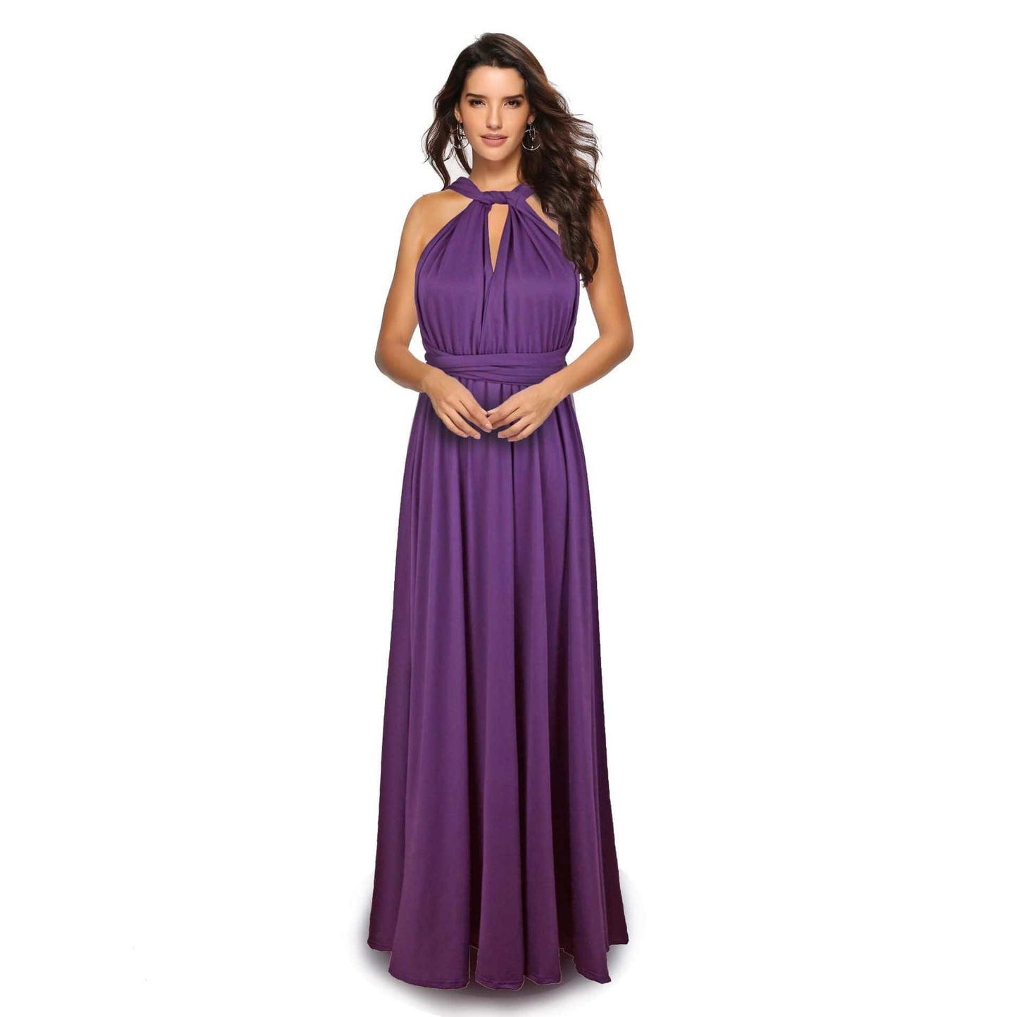 Elegant Tie Neck Maxi Dress with Criss Cross Back  S Grape 