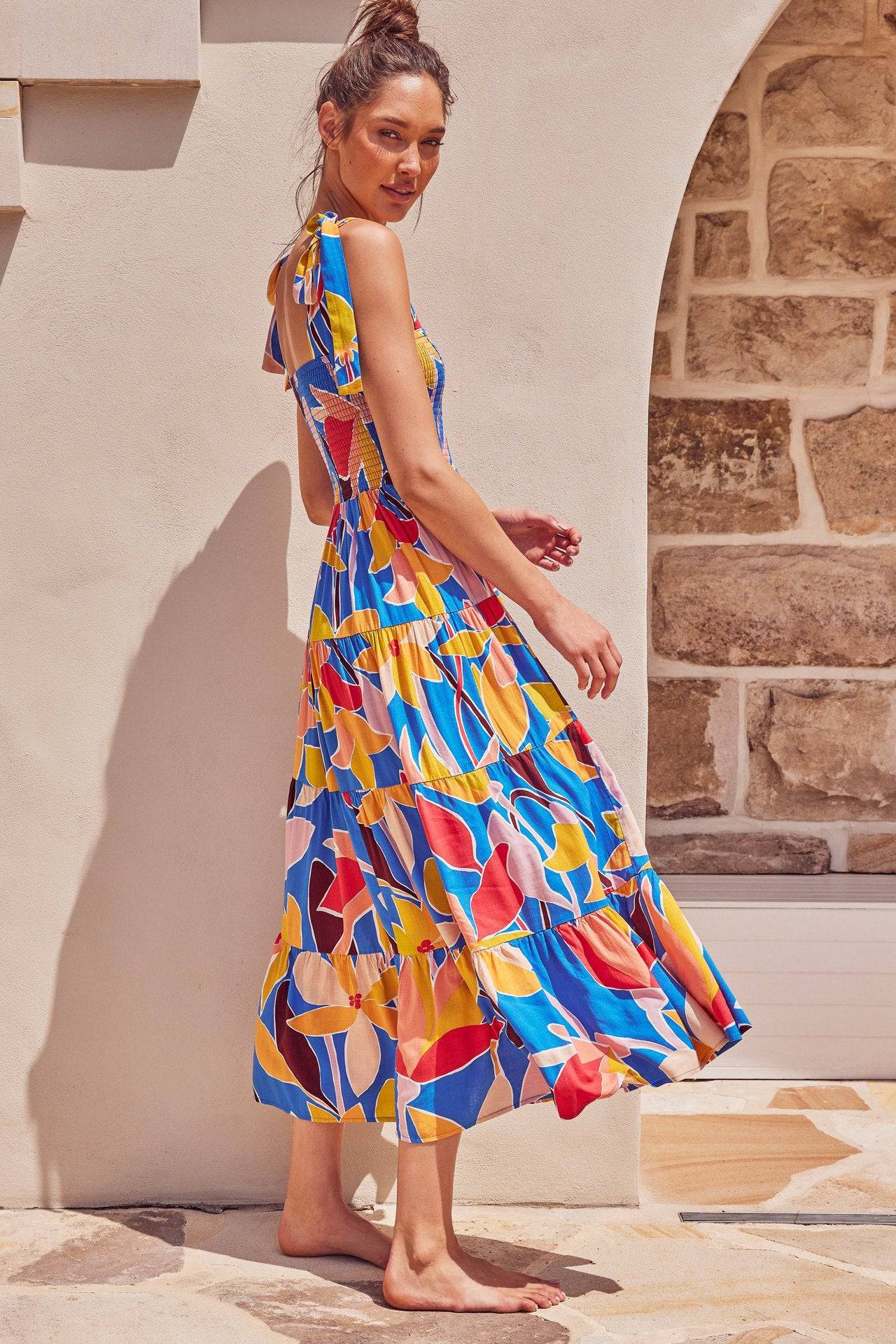 Floral Print Maxi Dress with Spaghetti Straps  S Multi-4 