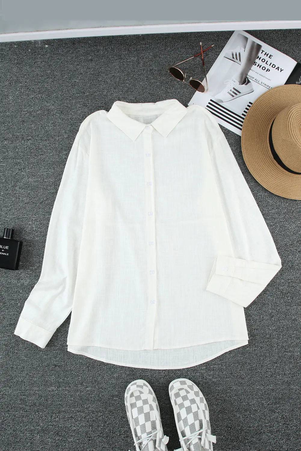 Elegant Women's Cotton Linen Cardigan Shirt for Spring and Summer  S White 