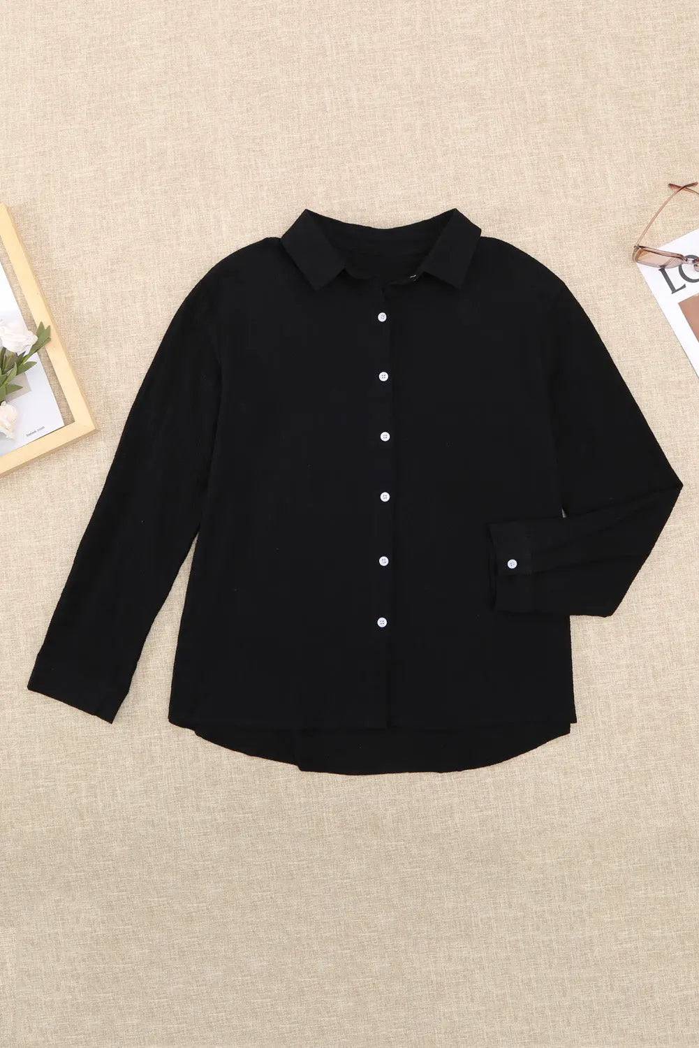 Elegant Women's Cotton Linen Cardigan Shirt for Spring and Summer  S Black 