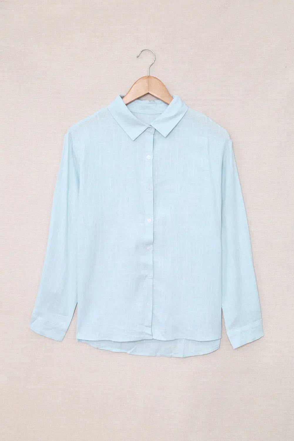 Elegant Women's Cotton Linen Cardigan Shirt for Spring and Summer  S Blue 