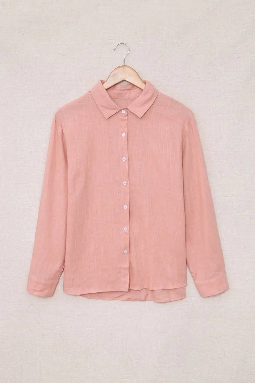 Elegant Women's Cotton Linen Cardigan Shirt for Spring and Summer  S Pink 