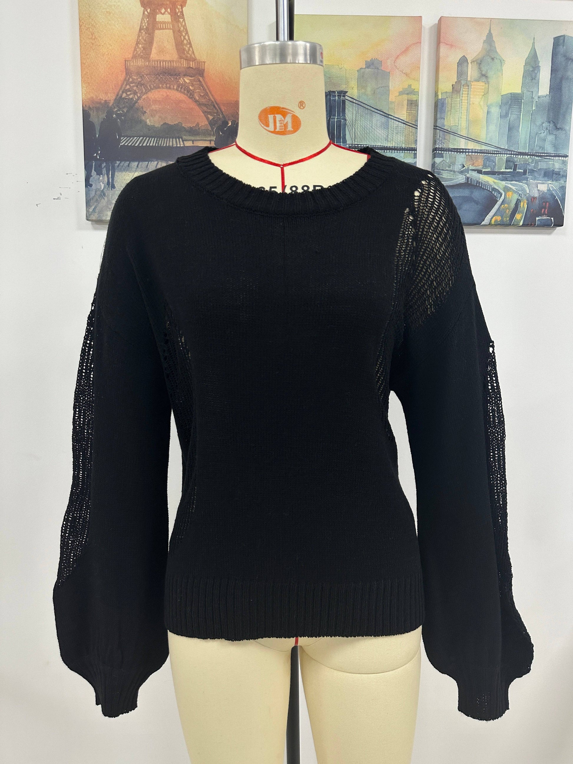 Hollow Out Cutout Pullover Knitwear for Women  S Black 