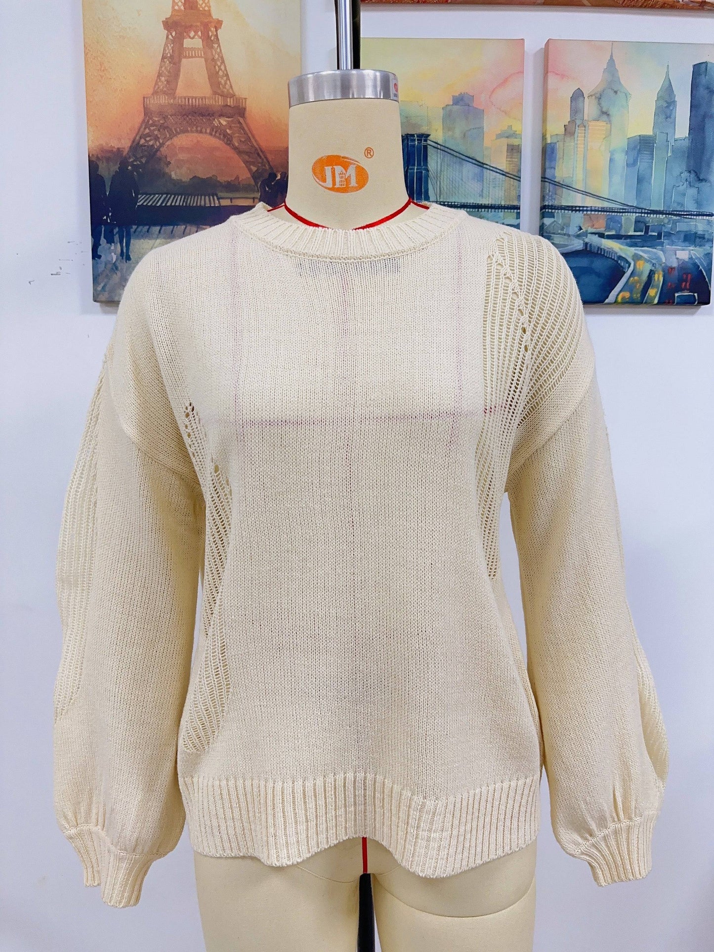 Hollow Out Cutout Pullover Knitwear for Women  S Apricot 