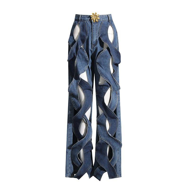 Unique Twisted Design High Waist Wide Leg Pants for Women  S Blue 