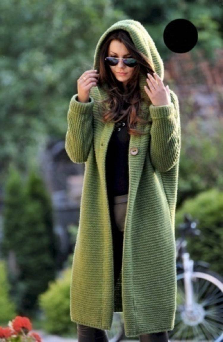 Hooded Sweater Coat for Women - Autumn/Winter Casual Button Long Cardigan  S Green 