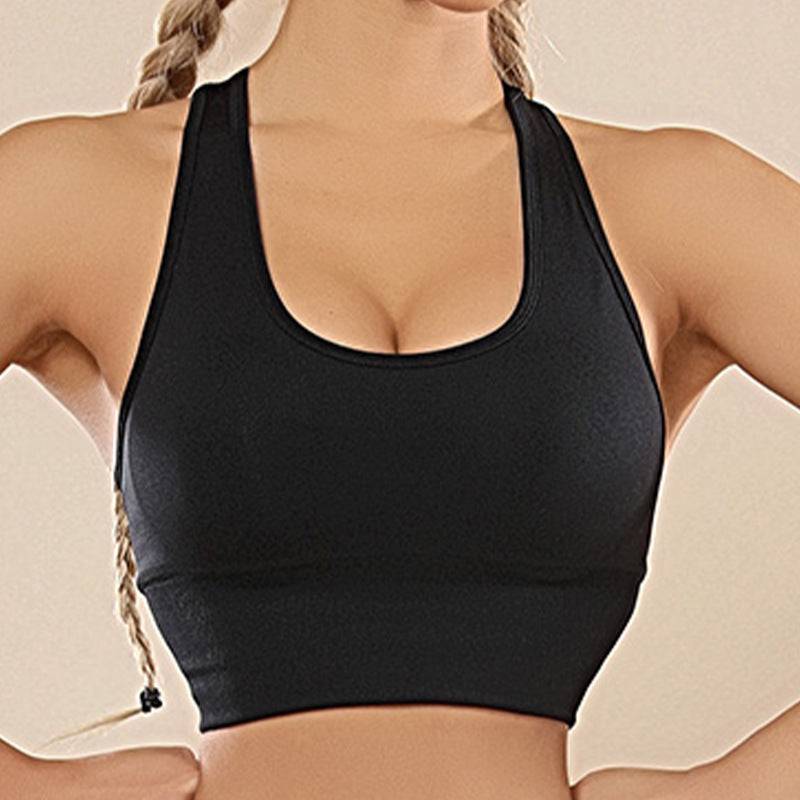 Sleek Seamless Knit Sporty Two-Piece Yoga Set with Shock-Absorbing Bra  S Black I-Shaped Vest 