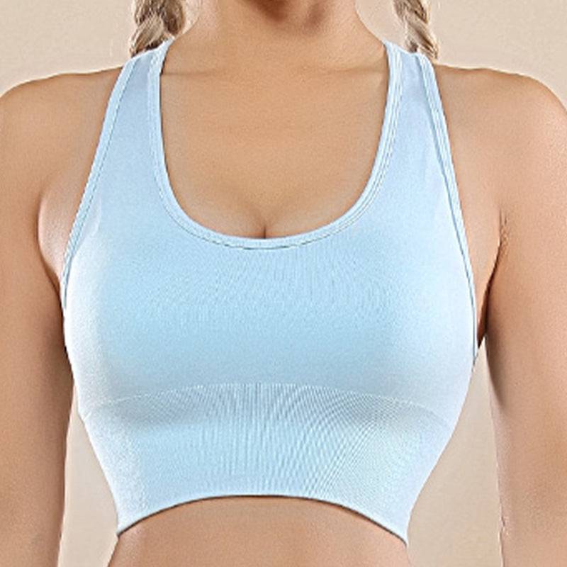 Sleek Seamless Knit Sporty Two-Piece Yoga Set with Shock-Absorbing Bra  S Blue I-Shaped Vest 