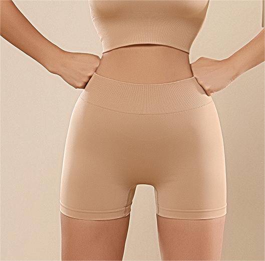 Sleek Seamless Knit Sporty Two-Piece Yoga Set with Shock-Absorbing Bra  S Brown Shorts 