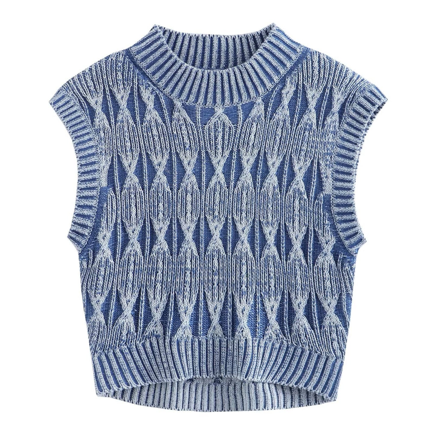 Worn-In Geometric Knit Sweater Vest Jacket for Women  S Blue 