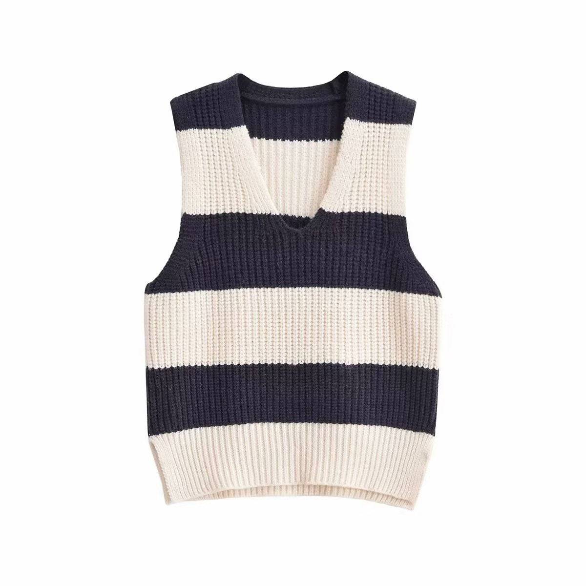 Stylish V-Neck Color Block Sleeveless Knit Vest  S Multi 