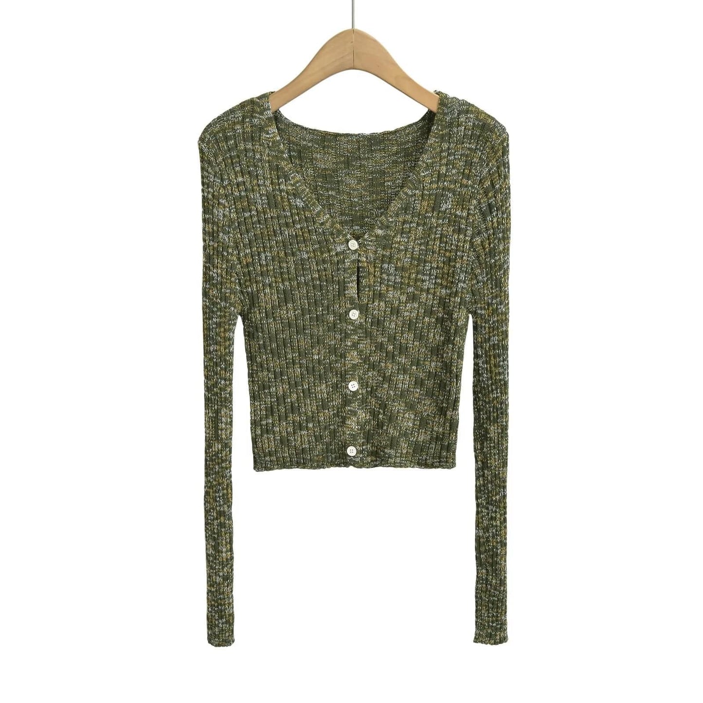 Elegant Slim-Fit Long-Sleeved Cardigan  S Green 