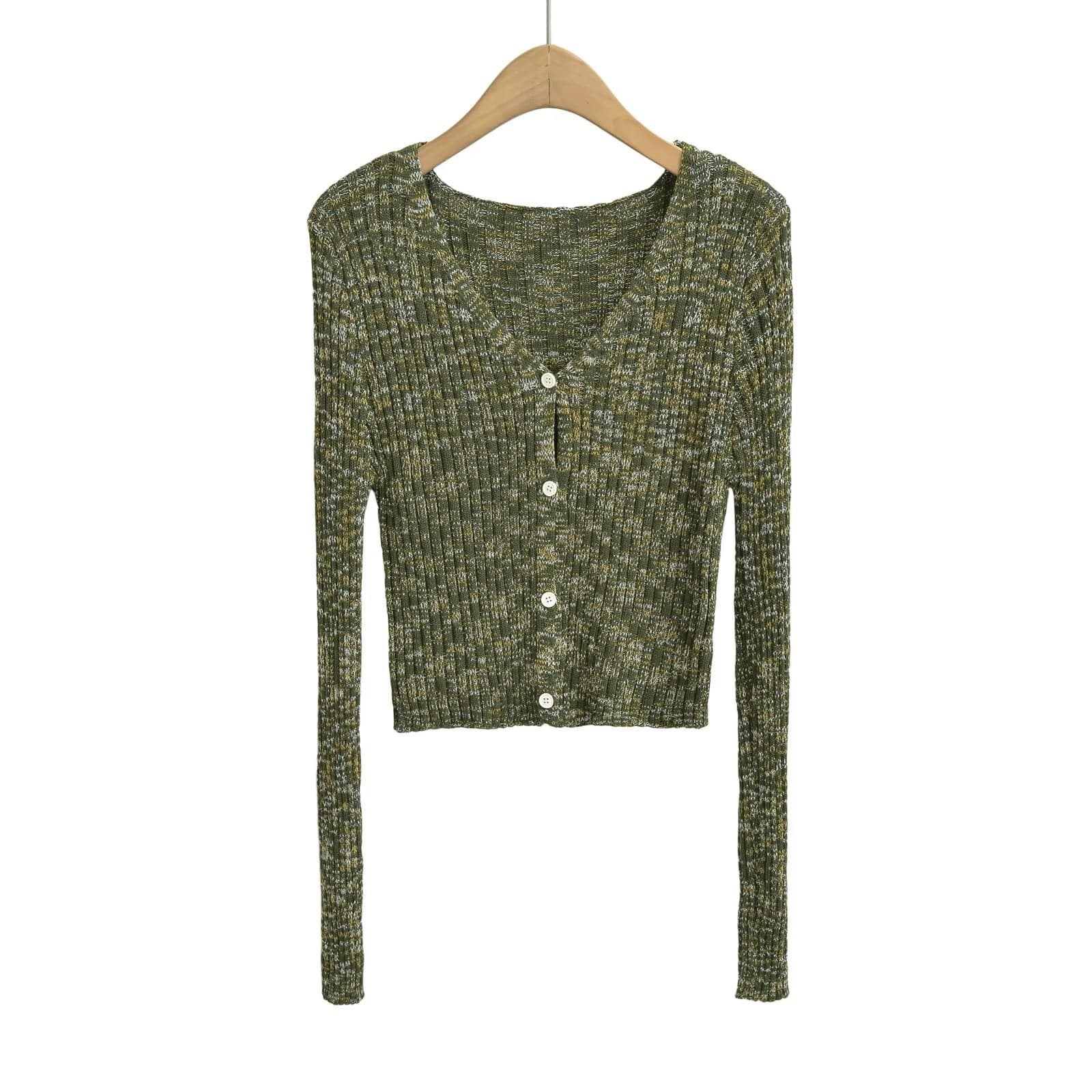 Elegant Slim-Fit Long-Sleeved Cardigan  S Green 