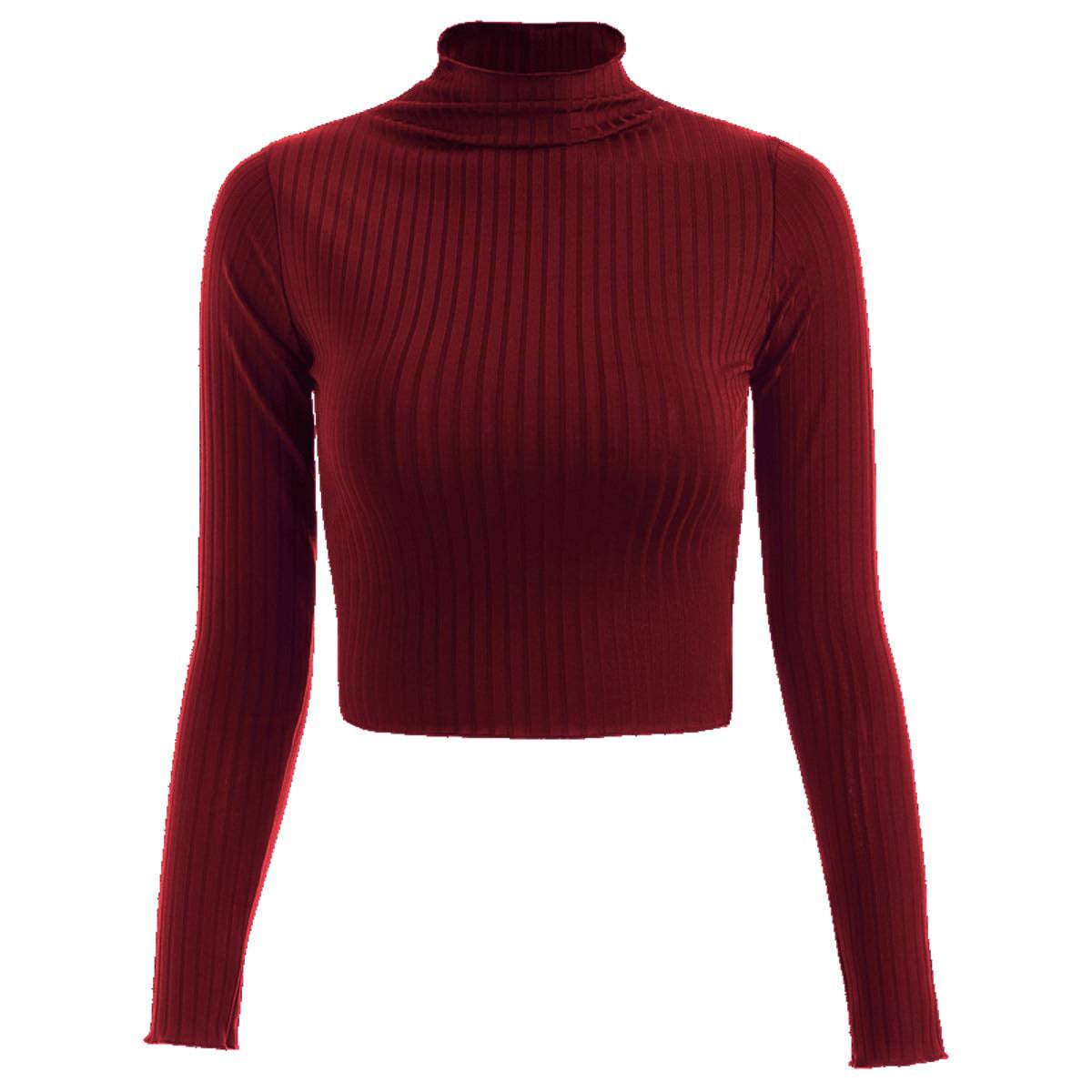 Stylish and Warm Slim-Fit Knitted Cropped Top Sweater  S Red 