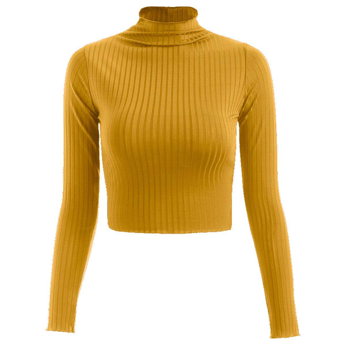 Stylish and Warm Slim-Fit Knitted Cropped Top Sweater  S Yellow 