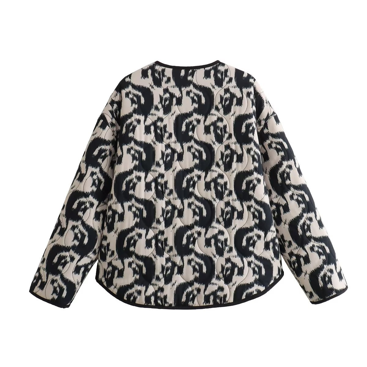 Autumn Winter Collarless Animal Print Loose Cotton Coat Jacket Coat Women - Wild Amber Fashion