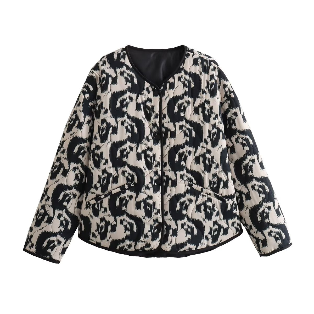 Autumn Winter Collarless Animal Print Loose Cotton Coat Jacket Coat Women - Wild Amber Fashion