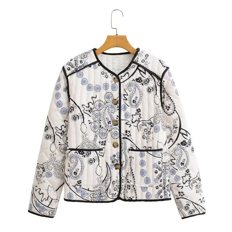 Autumn Women Clothing Printing Long Sleeve Cotton Coat Woman Cotton - Wild Amber Fashion