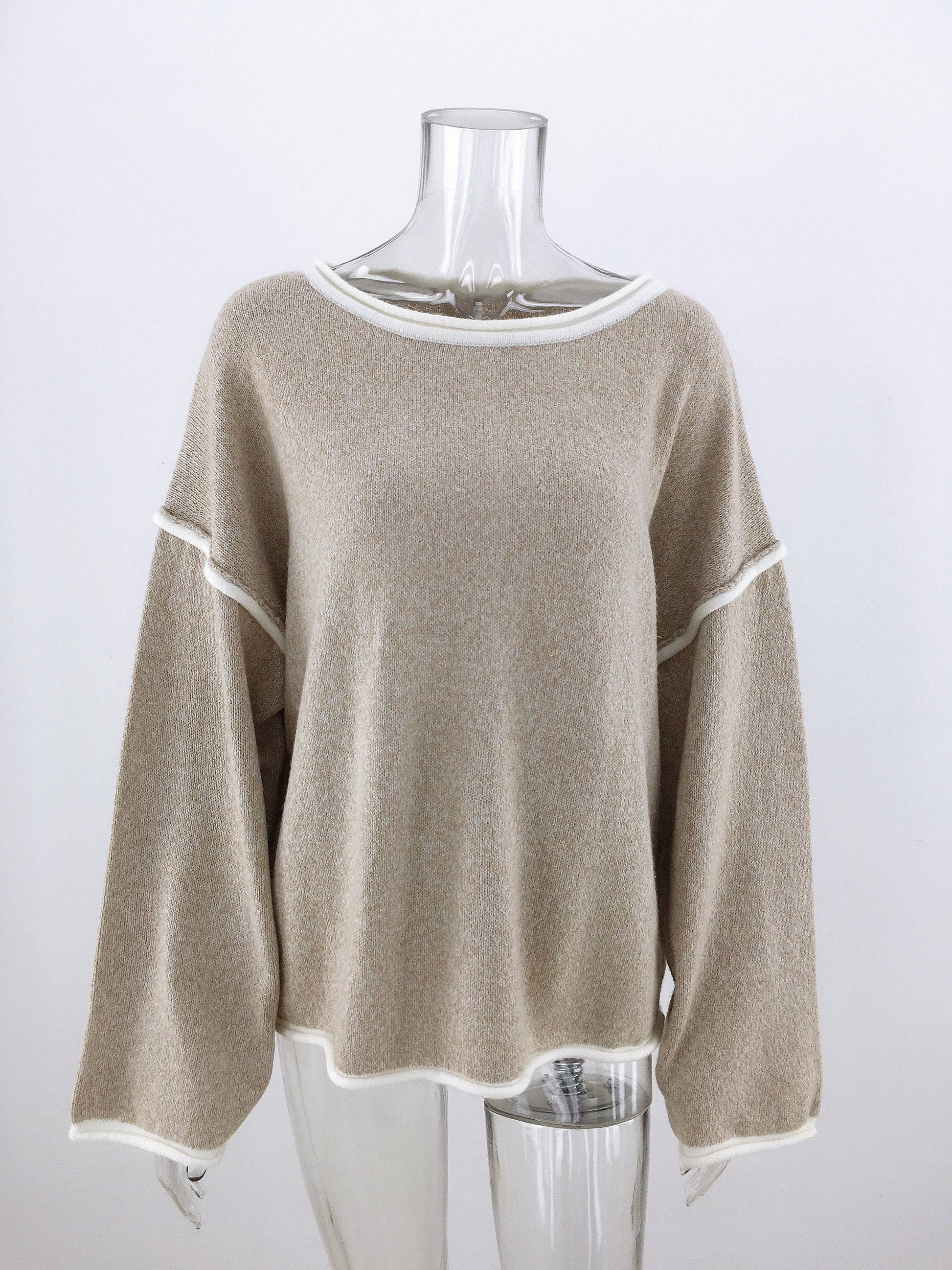 Women's Plus Size Cozy Autumn Winter Round Neck Sweater  S Khaki 