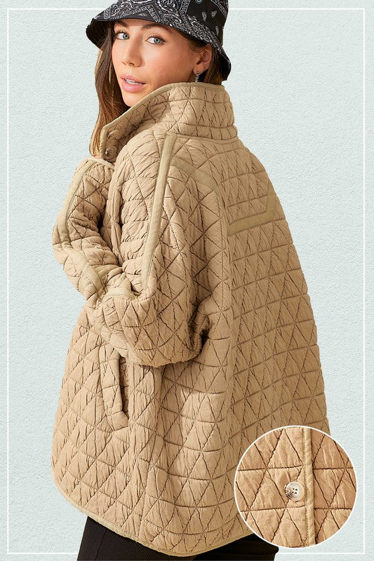 Ladies Fall Winter Jacket Quilted Cotton Triangle Twisted Thickened Knitting Double Pocket Turn Down Collar Coat - Wild Amber Fashion