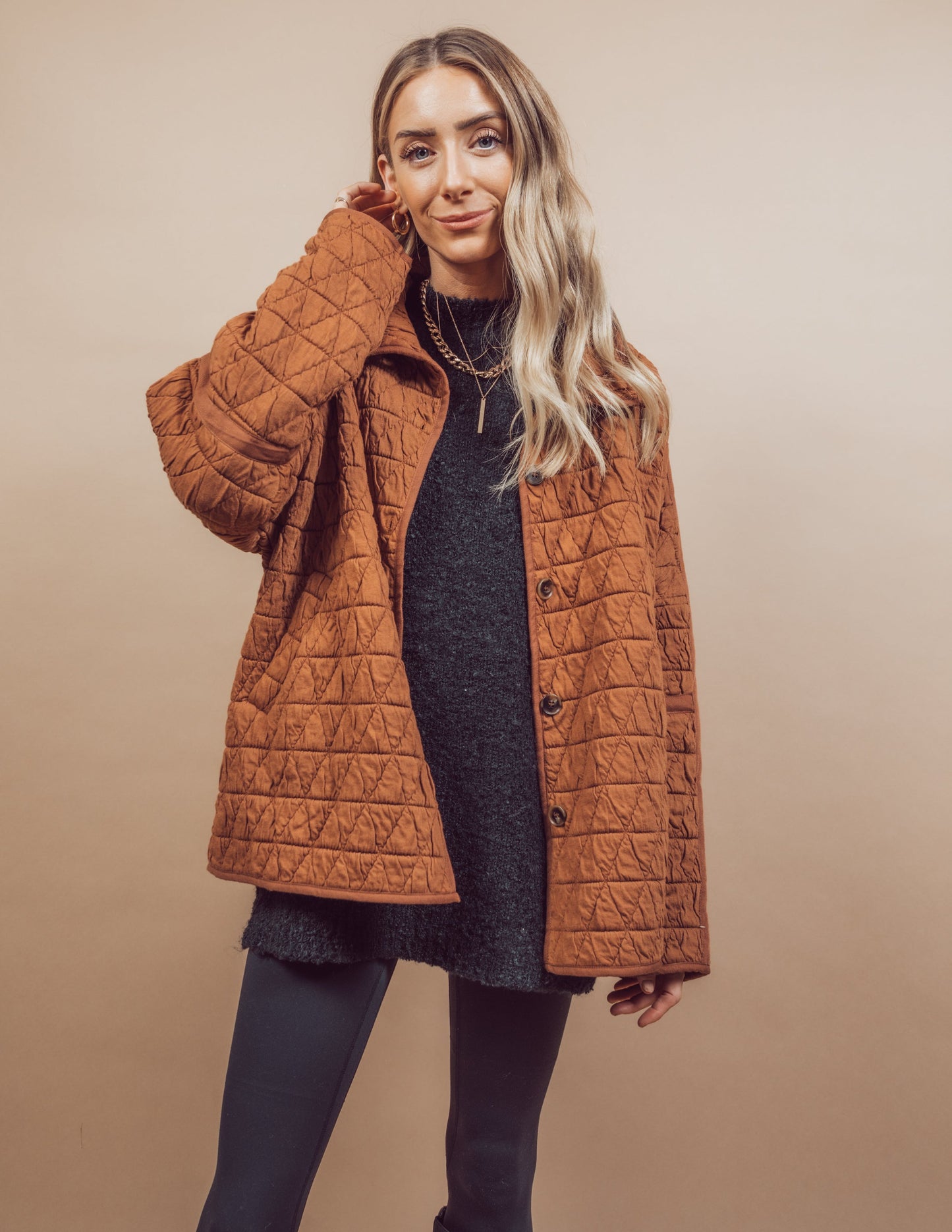 Ladies Fall Winter Jacket Quilted Cotton Triangle Twisted Thickened Knitting Double Pocket Turn Down Collar Coat - Wild Amber Fashion