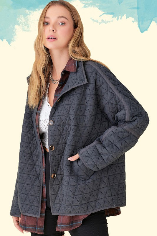 Ladies Fall Winter Jacket Quilted Cotton Triangle Twisted Thickened Knitting Double Pocket Turn Down Collar Coat - Wild Amber Fashion