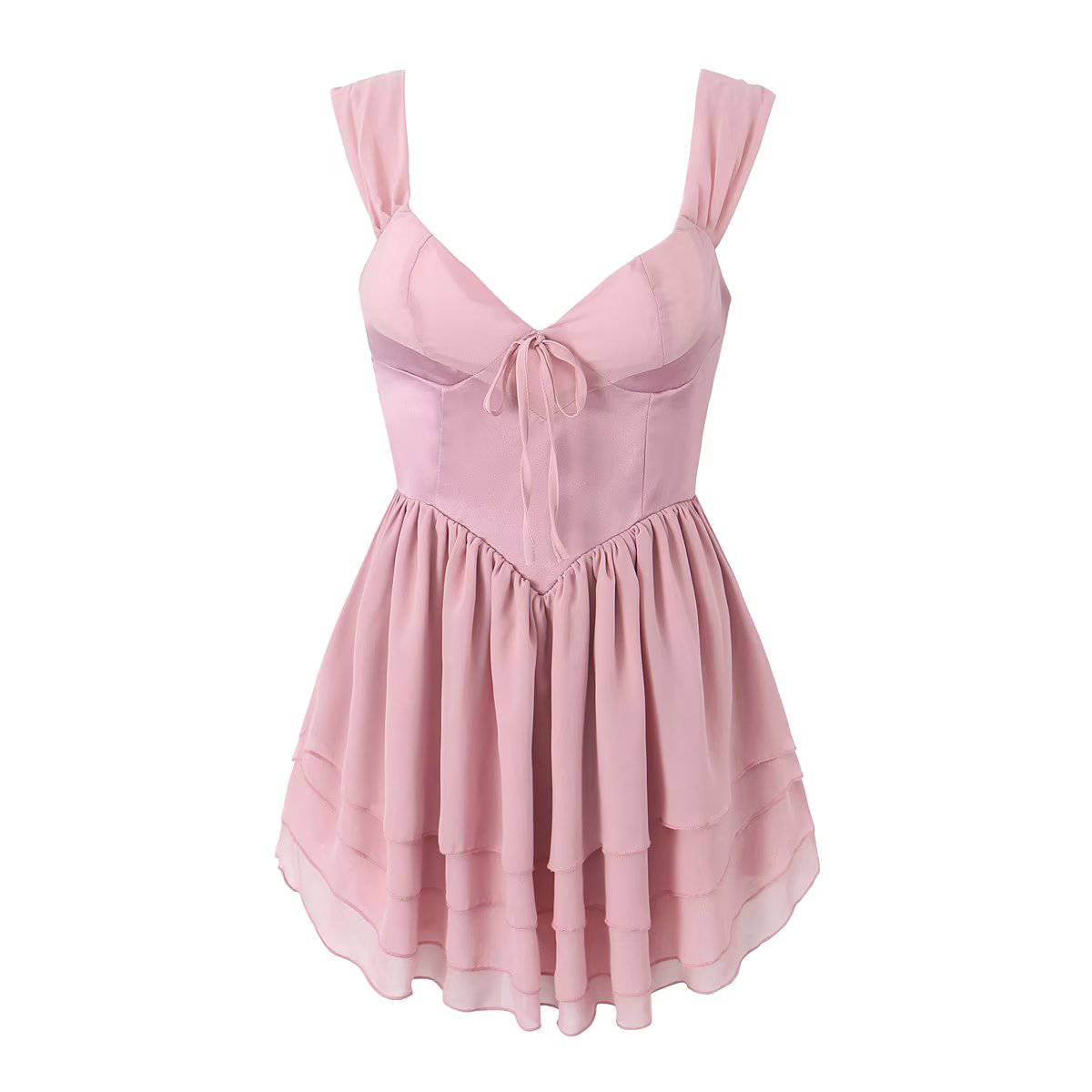 Elegant V-Neck Polyester Sleeveless Summer Dress with Patchwork Detail  S Rose Pink 