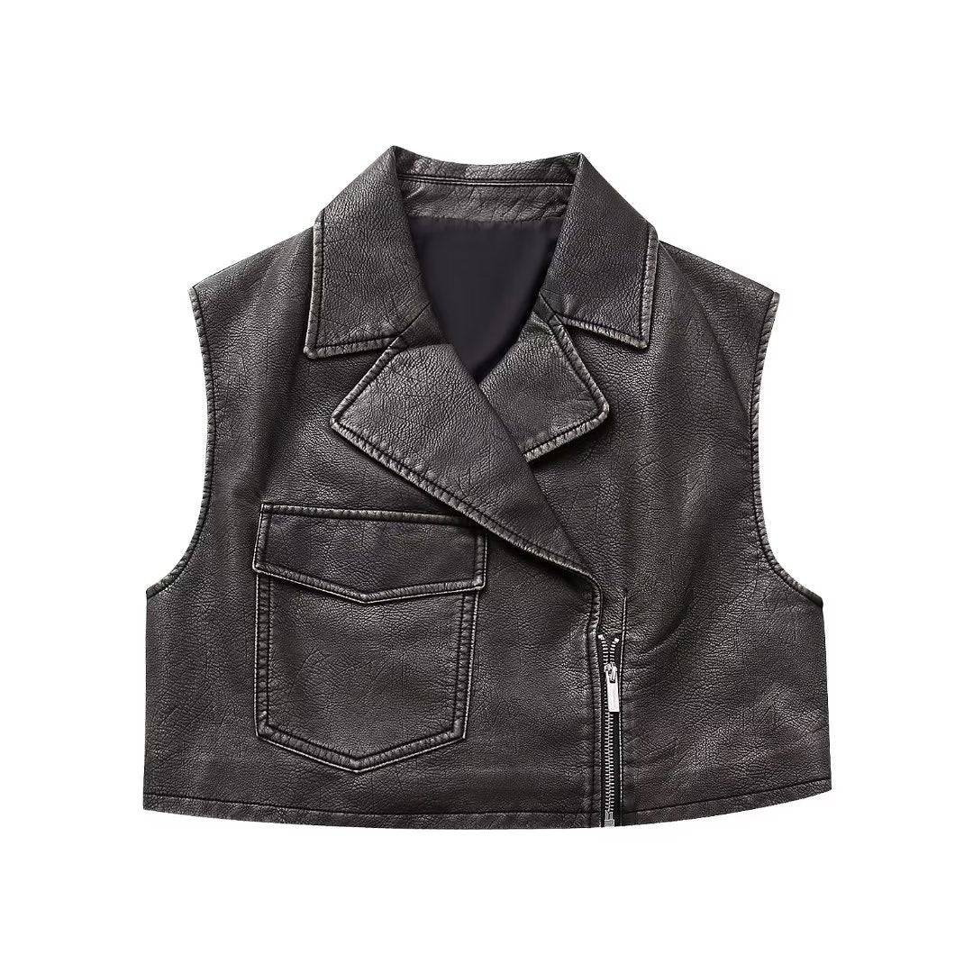 Slim Fit Zippered Pocket Vest Top for Autumn and Winter  XS Black 