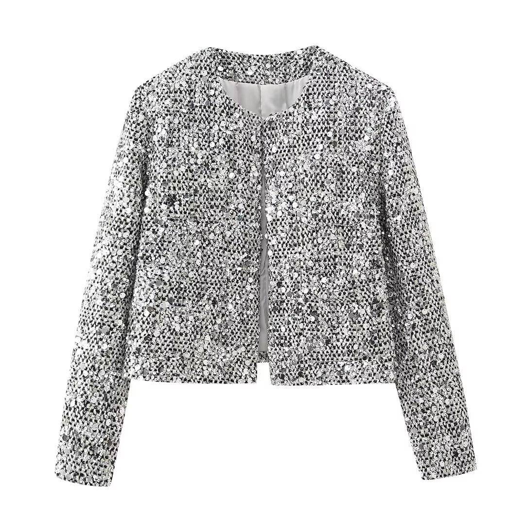 Sequined Slim Blazer for Women's Autumn and Winter Wardrobe  XS Multi 