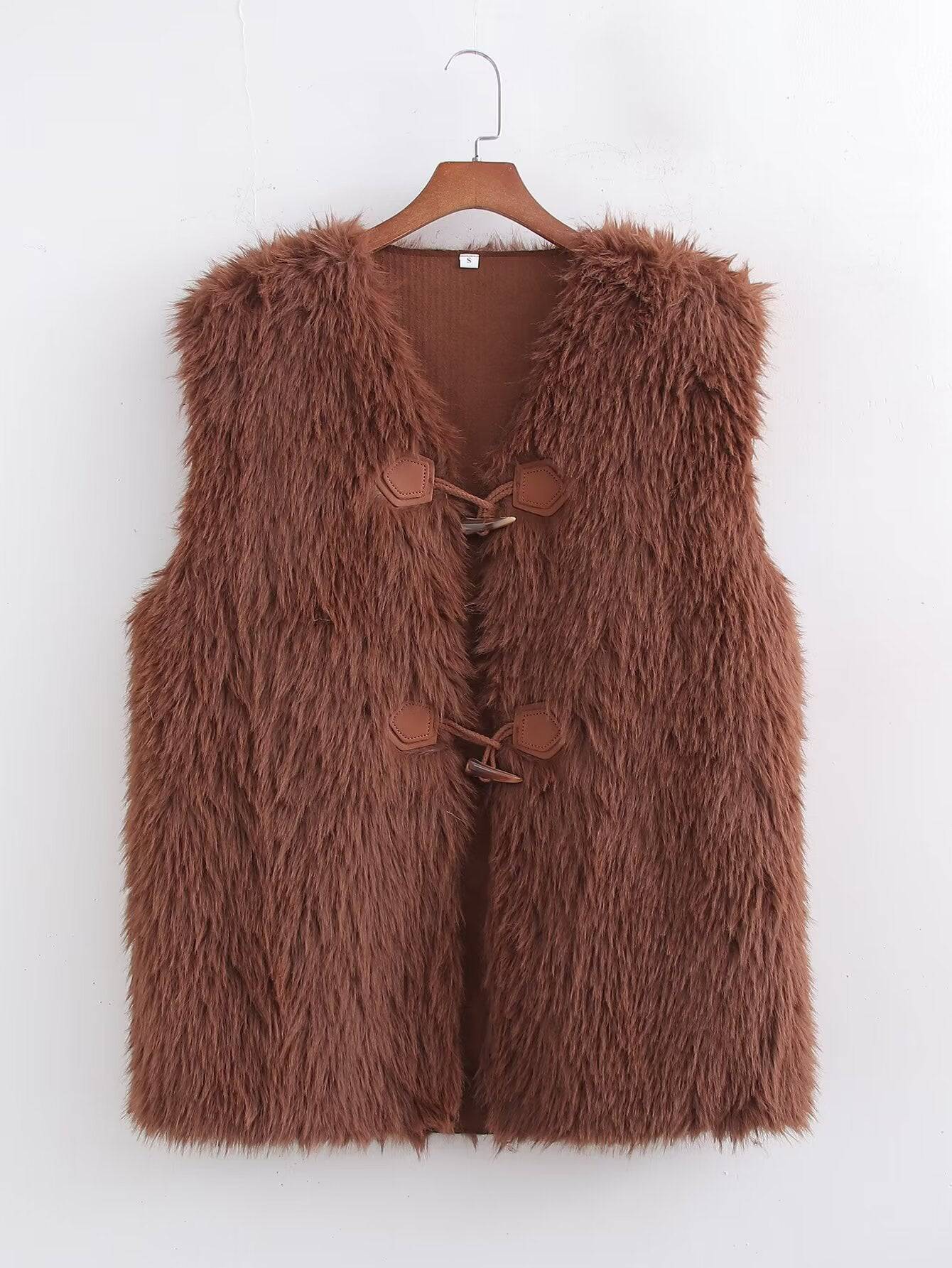 Urban Chic Faux Fur Vest for Women  S Brown 