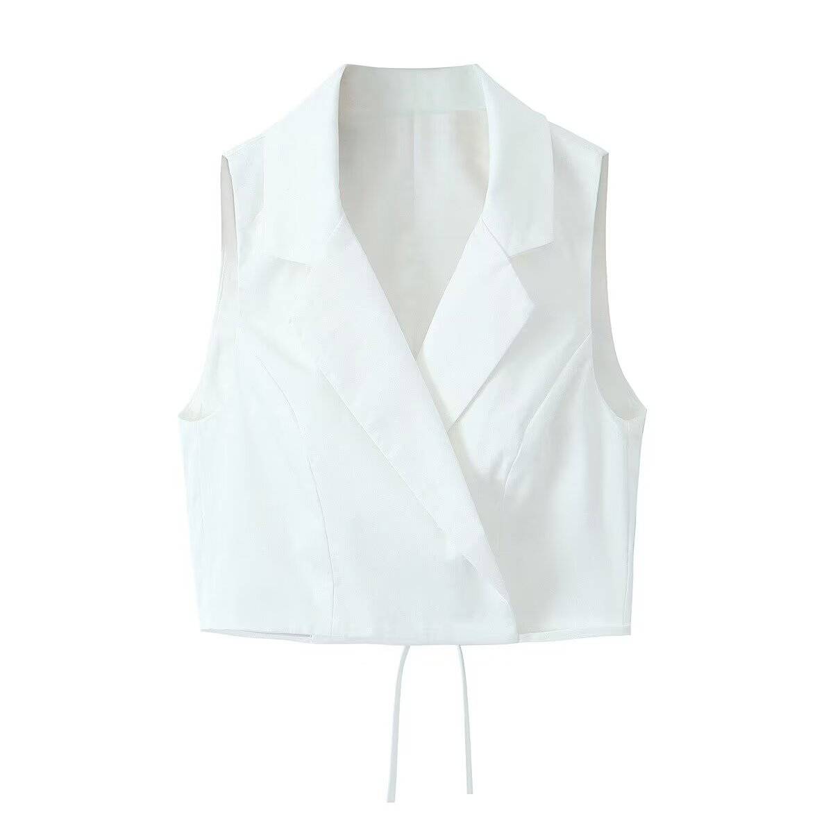 Slim Fit Cropped Lace-Up Vest for Women  XS White 