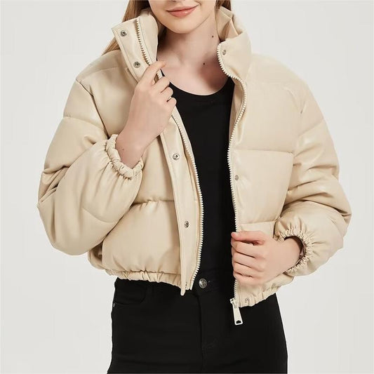 Winter Bread Cotton Padded Coat Thickened Poly Urethane Leather Cotton Coat Jacket Coat for Women - Wild Amber Fashion