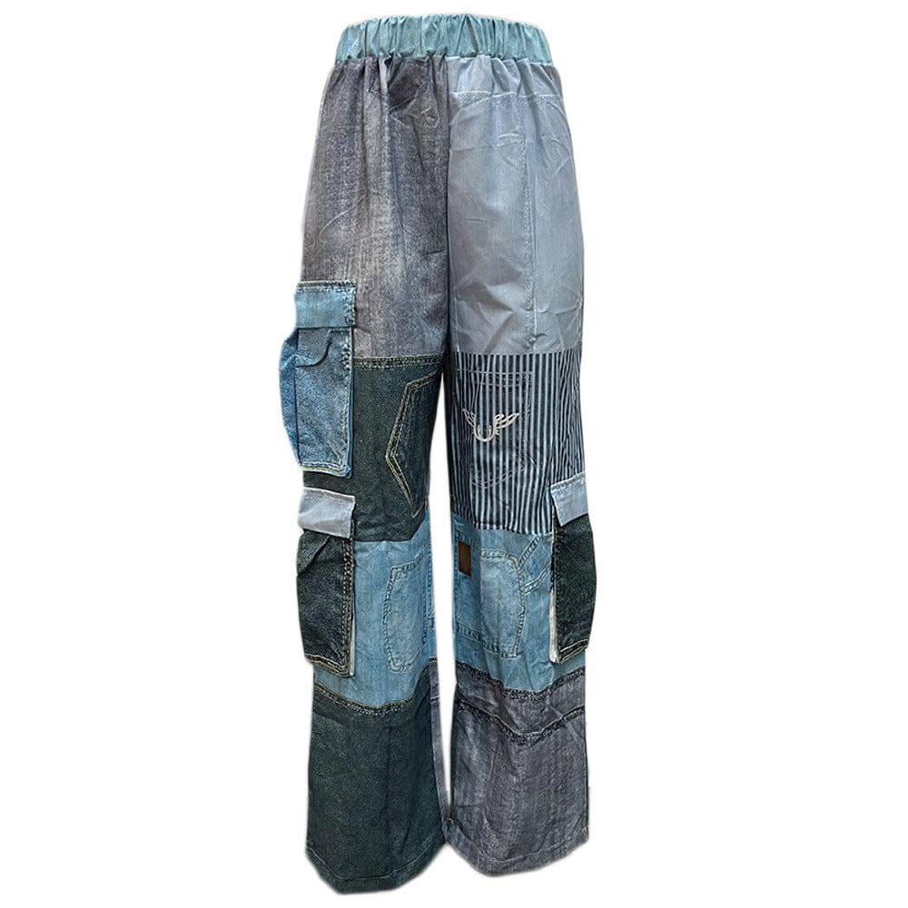 Vibrant Personality Three Dimensional Bellows Pocket Cargo Pants  S Blue 