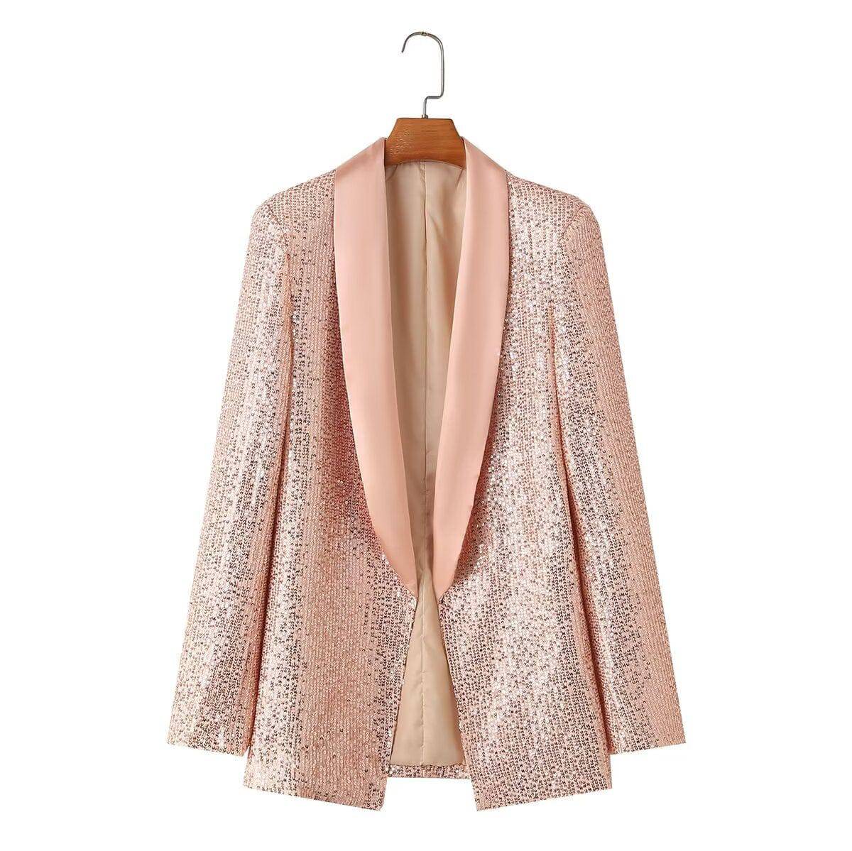 Elegant Mid-Length Sequin Blazer for Women's Winter  S Multi 