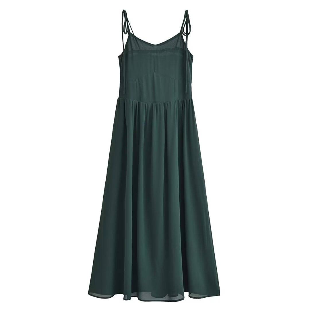 Elegant French Retro Maxi Dress with Slimming Waist Control  S Blackish Green 