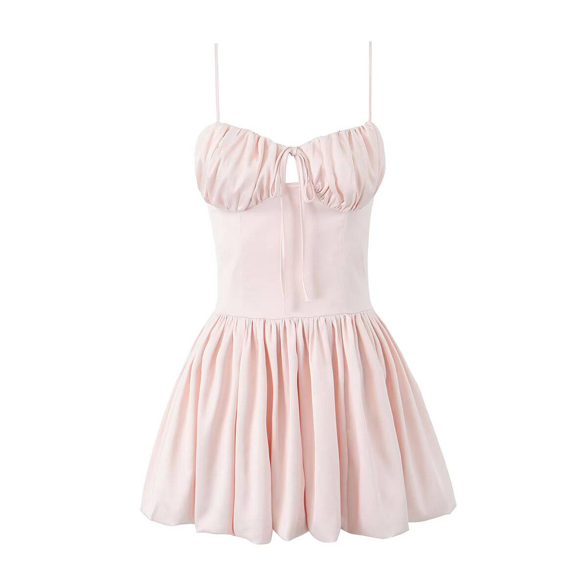 Flirty Lace-Up Waist A-Line Summer Dress  S Pink 