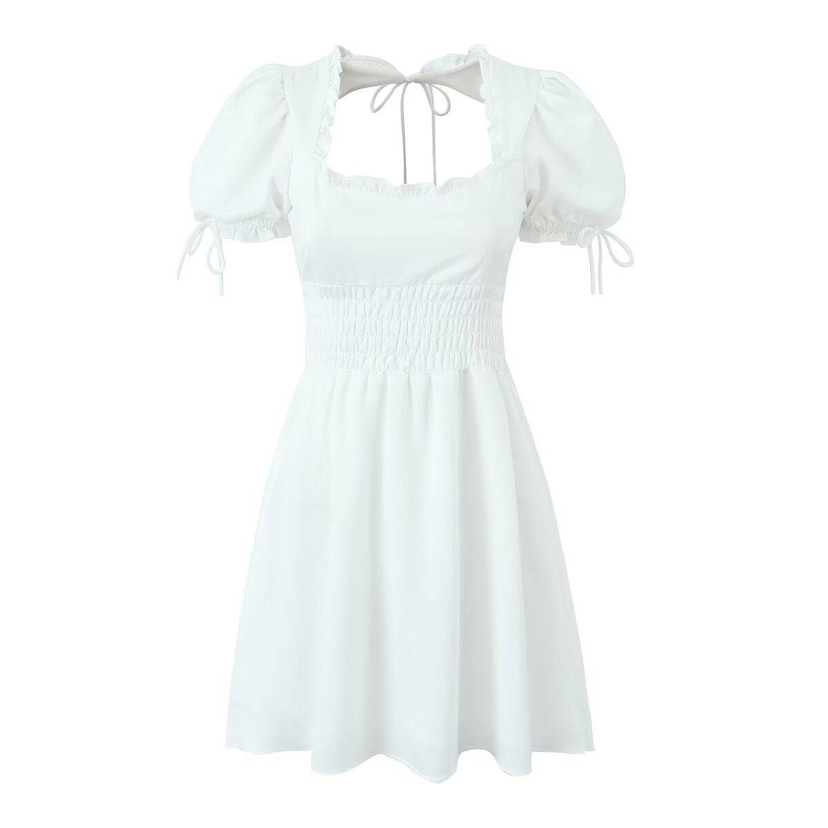 Elegant White Halter Dress with Square Collar and Backless Design  S White 