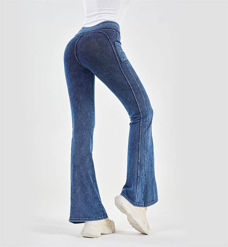 Elevate Your Style and Comfort with High Waist Denim Yoga Bell Bottom Pants  S The Blue 