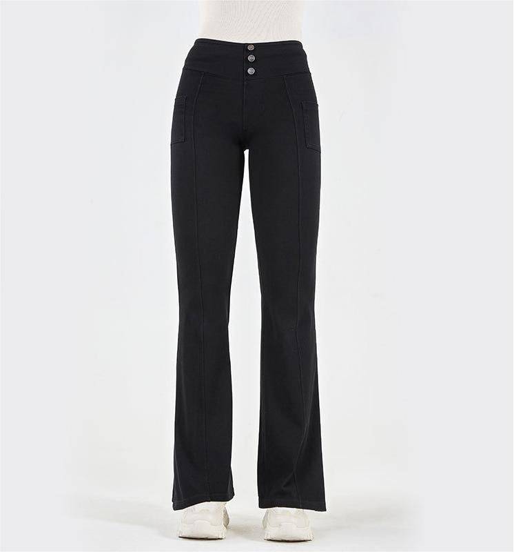 Elevate Your Style and Comfort with High Waist Denim Yoga Bell Bottom Pants  S Black 