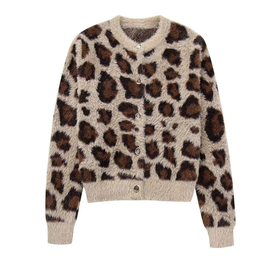 Vintage Leopard Print Sweater Coat - Stylish Polyester Animal Print Fall/Winter Outerwear  S Leopard 