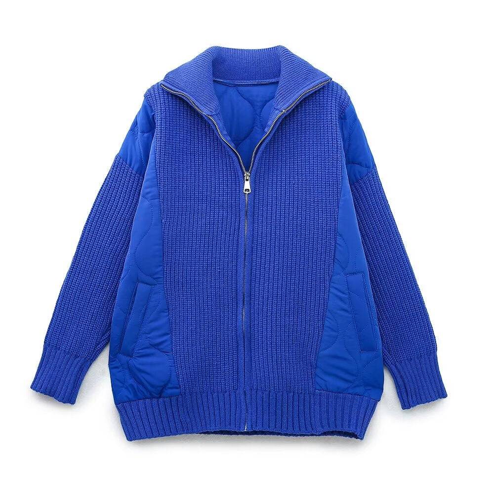 Trendy Cotton Padded Jacket with Turtleneck Collar for Women  S Blue 