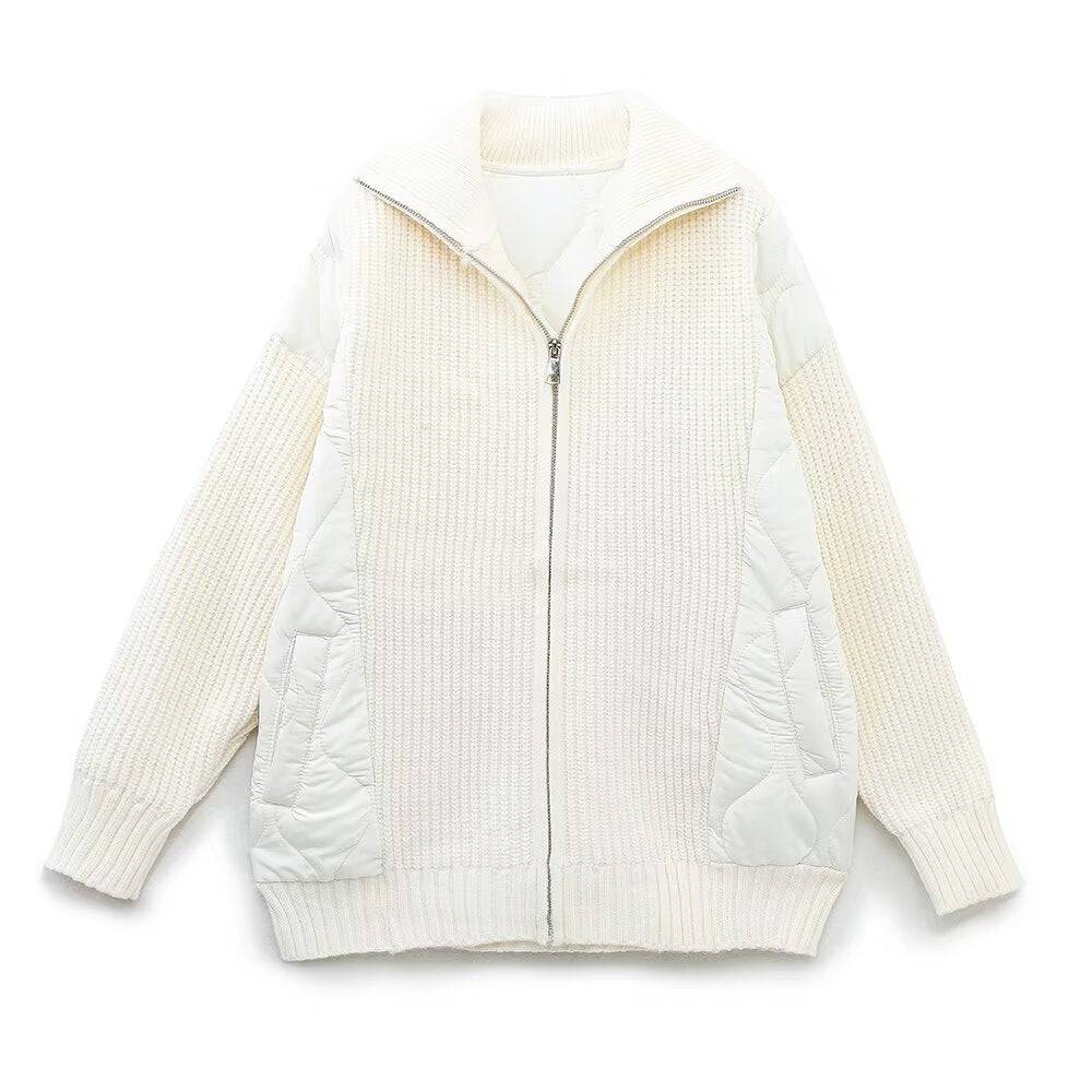 Trendy Cotton Padded Jacket with Turtleneck Collar for Women  S White 