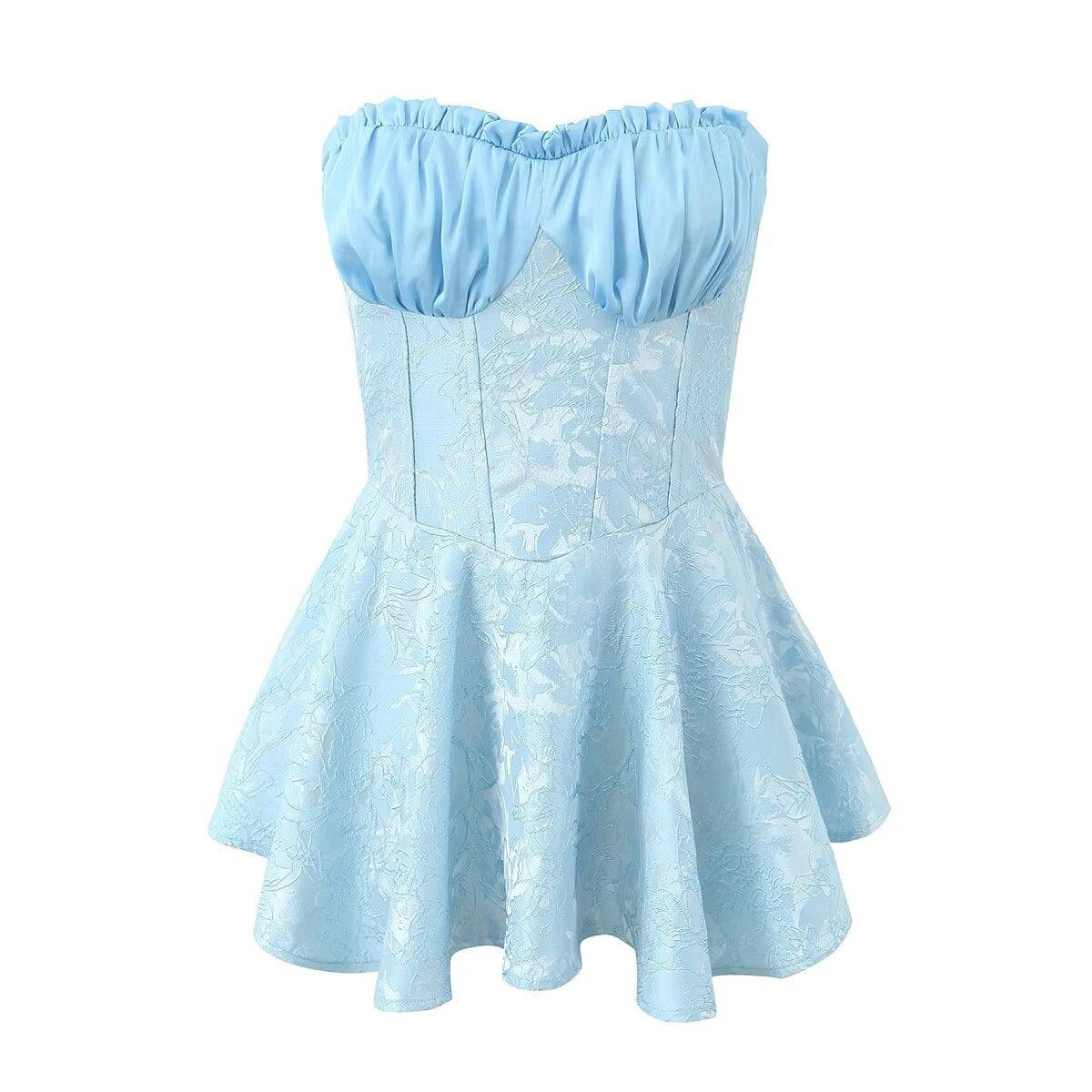 Spring Fling Strapless Lace Dress  S skyblue 