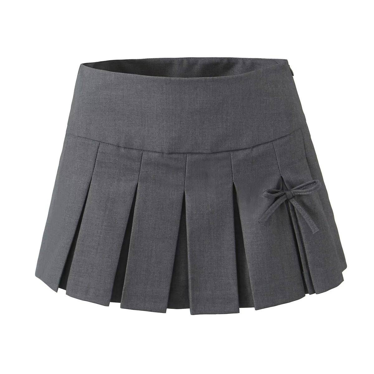 Flattering High Waist Pleated Skirt with Chic Bow  S Grey 