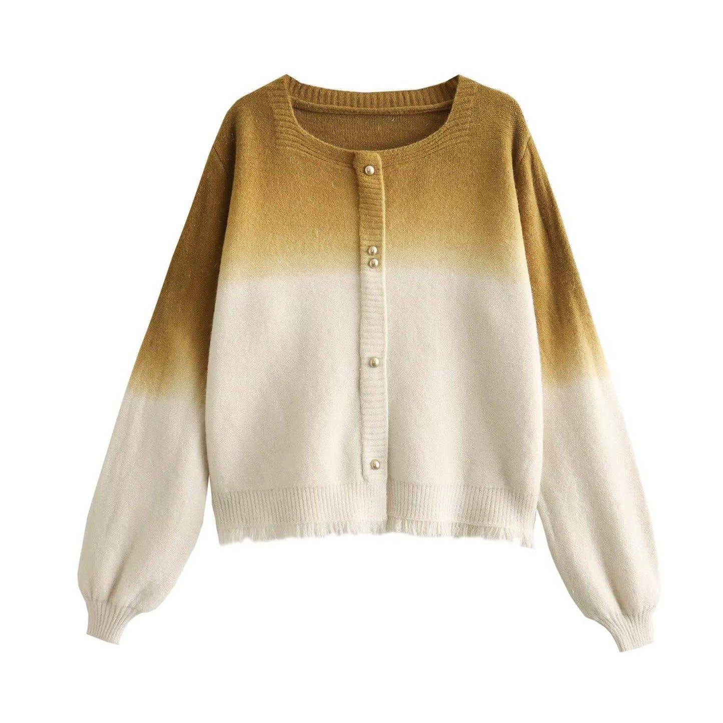 Gradient Color V-Neck Sweater for Women: Cozy and Elegant Knitwear for Autumn/Winter  One Size Yellow 