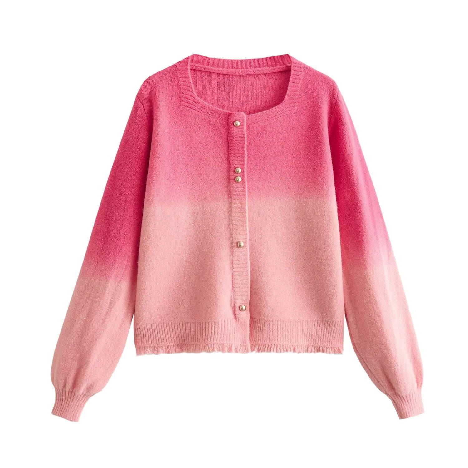 Gradient Color V-Neck Sweater for Women: Cozy and Elegant Knitwear for Autumn/Winter  One Size Pink 