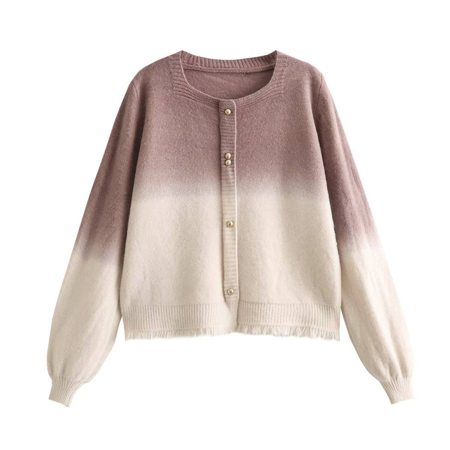 Gradient Color V-Neck Sweater for Women: Cozy and Elegant Knitwear for Autumn/Winter  One Size Purple 